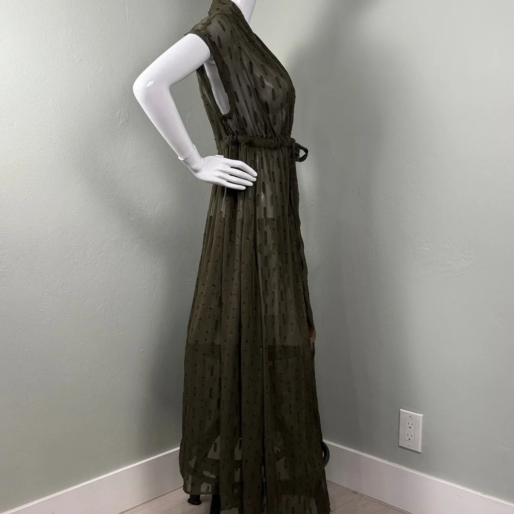 🫒Olive Sheer Dark Green Maxi CoverUp NWT! Quiet Luxury Festival Resort Beach - Picture 2 of 4